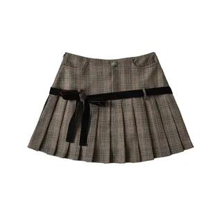 High Waist Plaid Mini Pleated Skirt Plaid - Brown
