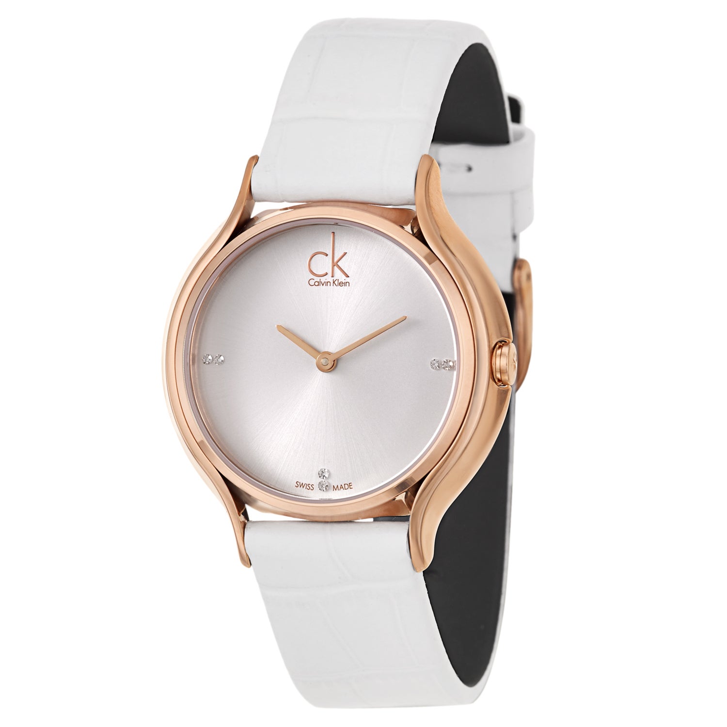 Calvin Klein Skirt Women's Watch Rose Gold Case, White Leather Strap
