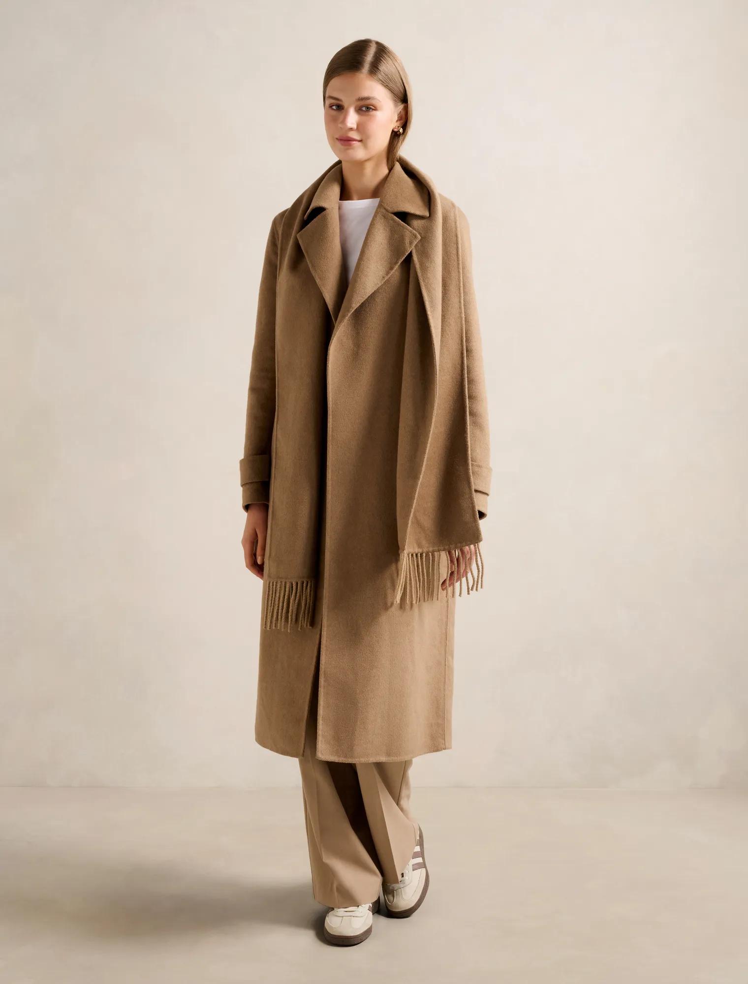 Forever New Women's Saige Felled Scarf Coat in Toffee, Size Recycled PolyesterWoolPolyamide