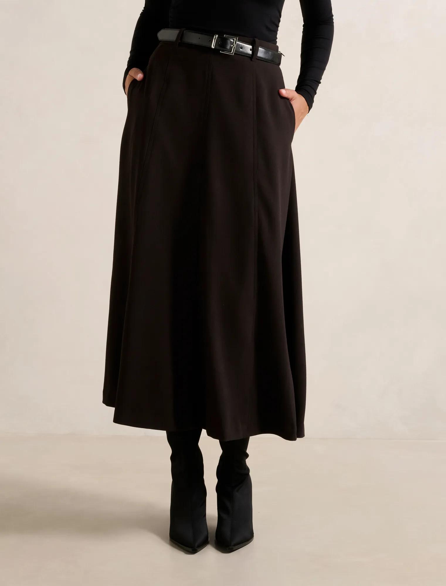 Forever New Women's Celine Belted Midi Skirt in Black, Size % Polyester