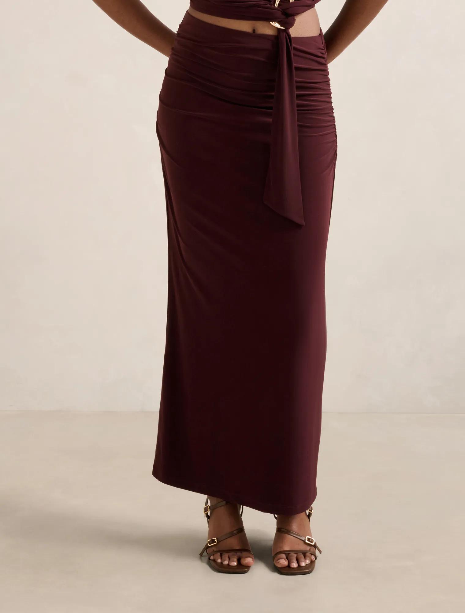 Forever New Women's Jazelle Petite Jersey Maxi Skirt in Plum Co-ord, Size PolyesterSpandex