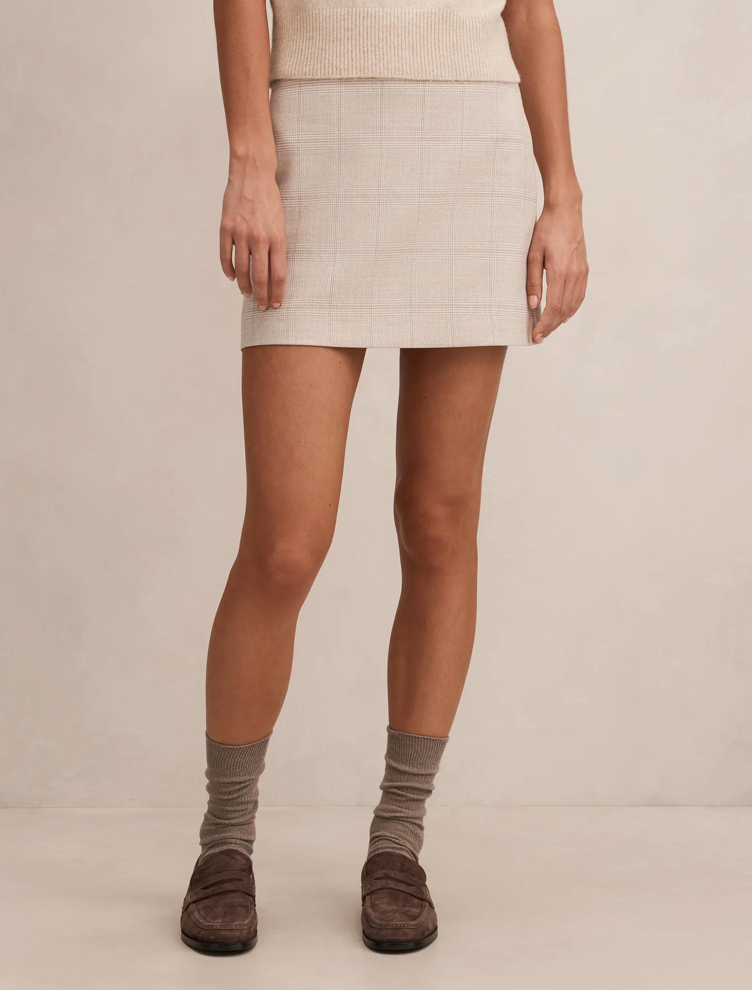 Forever New Women's Lottie Mini Skirt in Beige Check Suit, Size Recycled PolyesterViscoseElastane