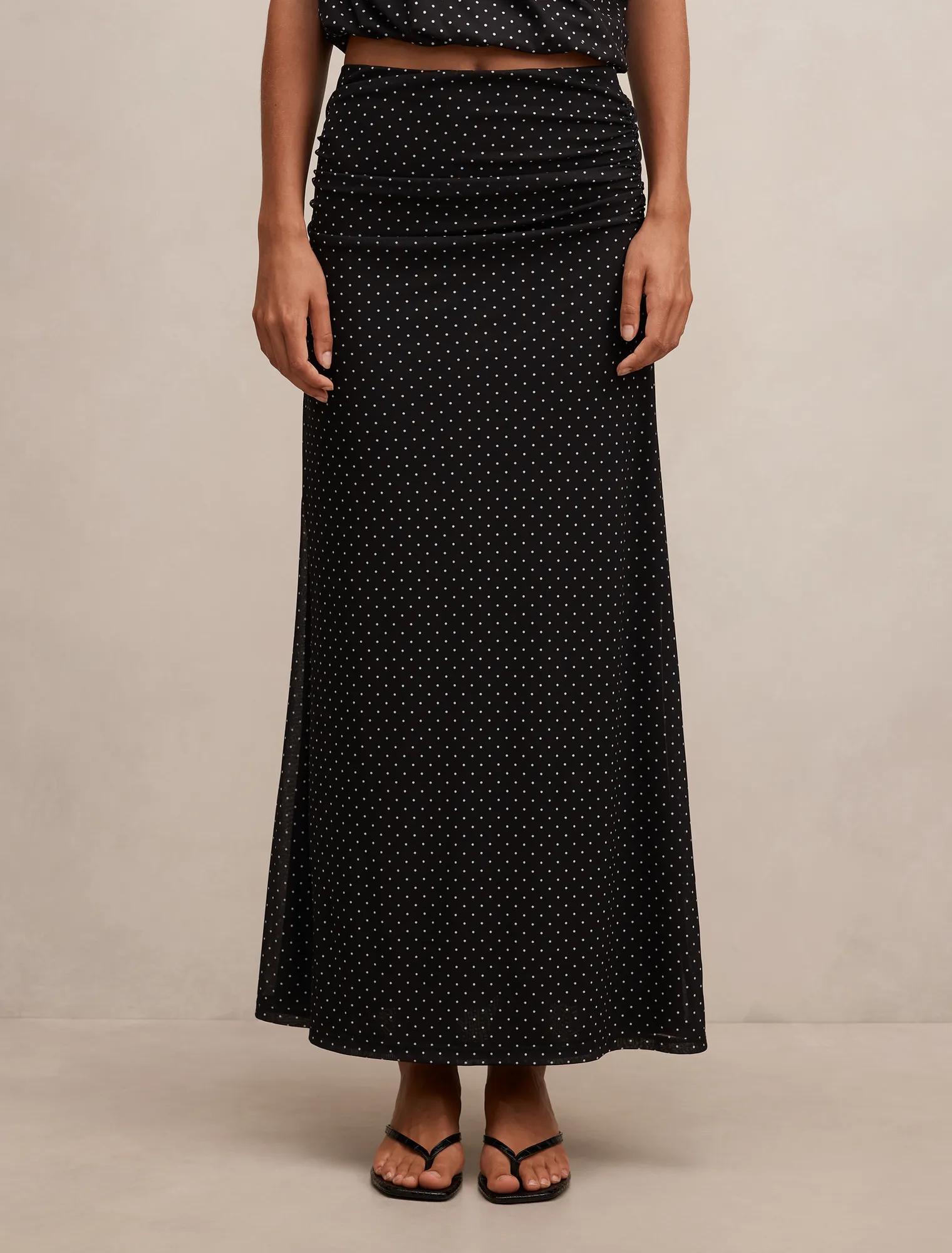 Forever New Women's Mimi Flute Maxi Skirt in Black Elstone Spot co-ord, Size Polyester