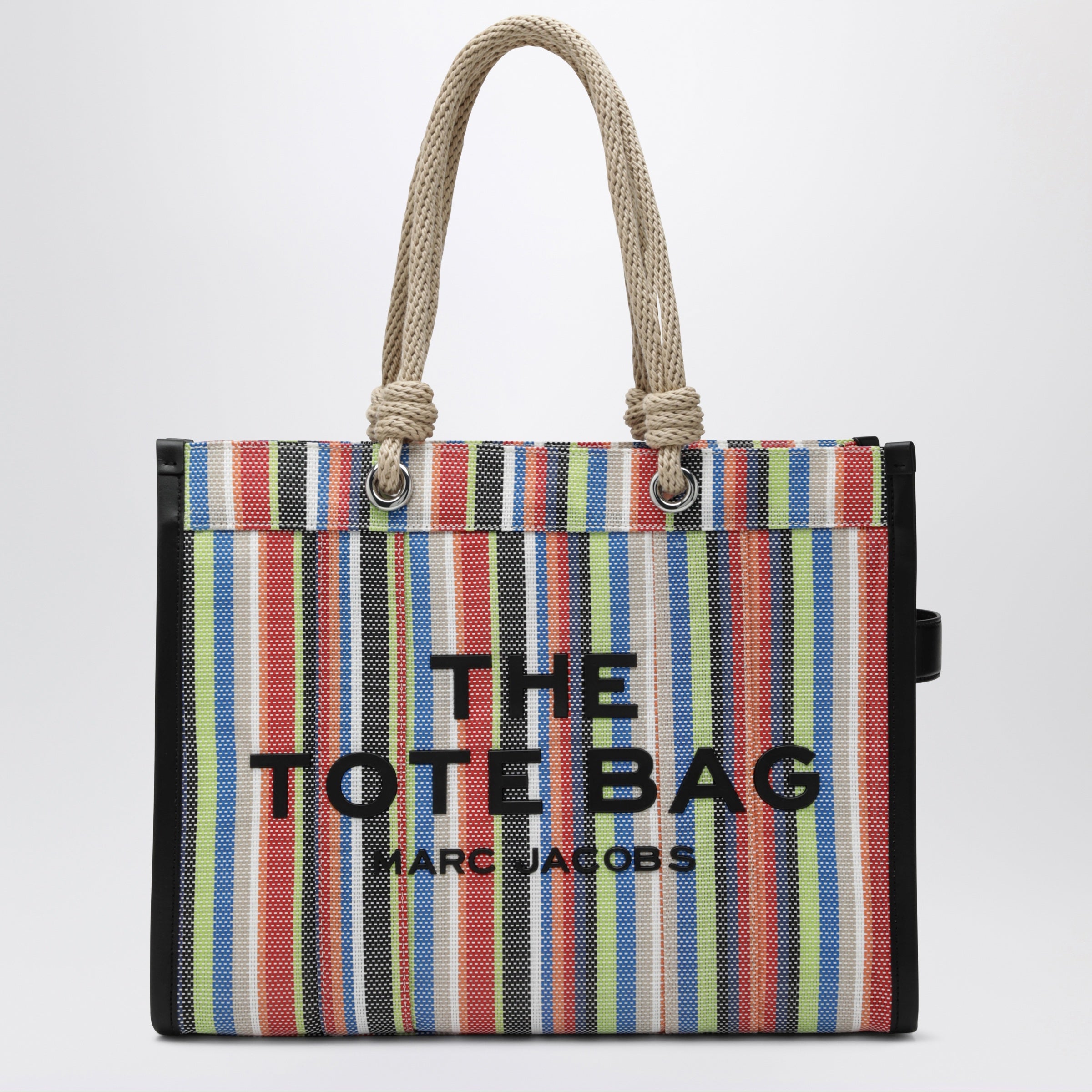 Large rainbow-striped mesh tote bag