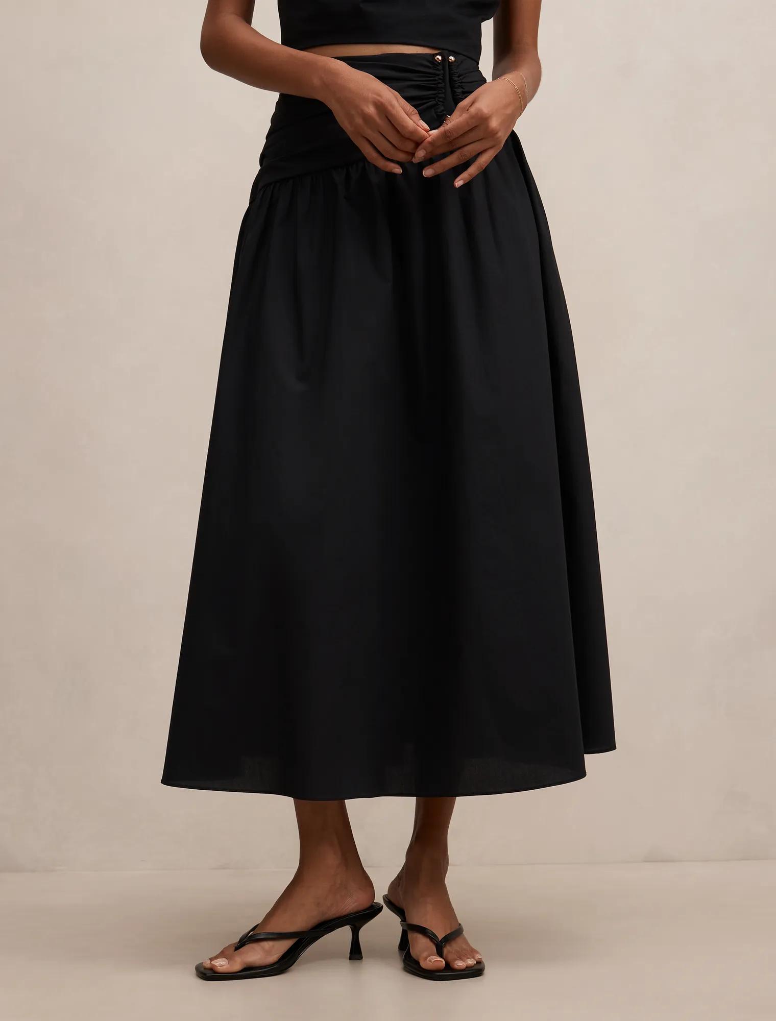 Forever New Women's Dottie Petite Hardware Maxi Skirt in Black Co-Ord, Size % Cotton