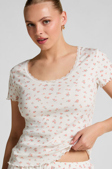 Hunkemöller Ribbed Lace Short-sleeved Top White