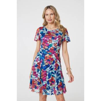 Izabel London Floral Layered Angel Sleeve Short Dress women's Dress in Red