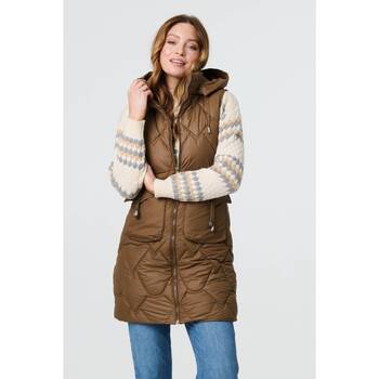 Izabel London Padded Sleeveless Hooded Longline Gilet women's Jacket in Beige