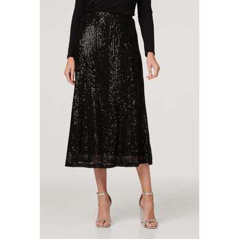 Izabel London Sequin High Waist Semi Sheer Midi Skirt women's Midi Skirts in Black