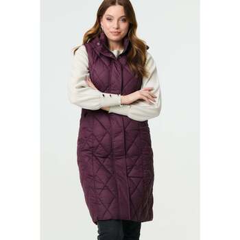 Izabel London Hooded Sleeveless Longline Puffer Gilet women's Jacket in Red