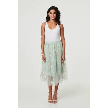 Izabel London Floral Texture Semi Sheer Midi Skirt women's Midi Skirts in Green