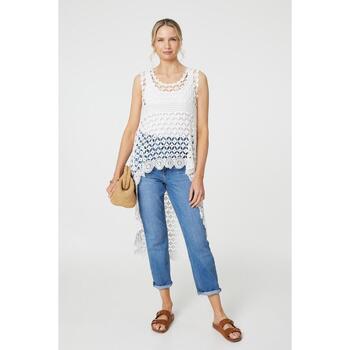 Izabel London Lace Sleeveless High Low Top women's Shirt in White