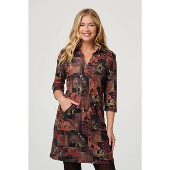 Izabel London Printed Sleeve Collared Short Dress women's Dress in Brown