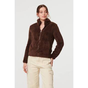 Izabel London Soft Texture Zip Front High Neck Fleece women's Fleece jacket in Beige