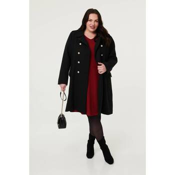 Izabel London Curve Textured Knit Button Front Trench Coat women's Coat in Black