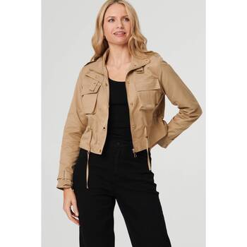 Izabel London Buckled Pocket Detail Cropped Jacket women's Leather jacket in Beige