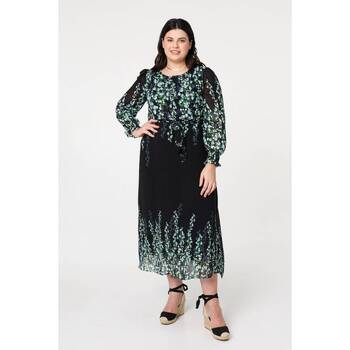 Izabel London Curve Floral Long Sleeve Maxi Dress women's Long Dress in Black
