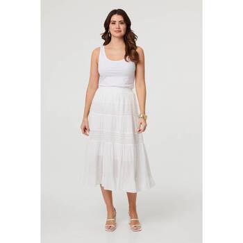 Izabel London High Waist Lace Tiered Midi Skirt women's Midi Skirts in White