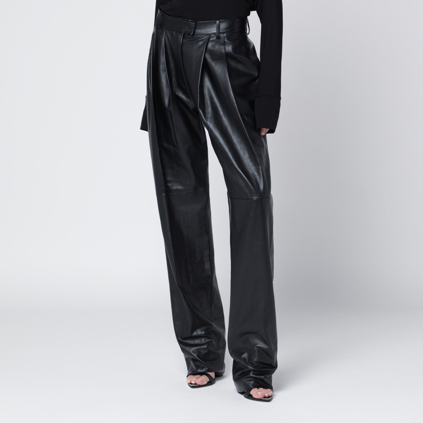 Black faux leather trousers