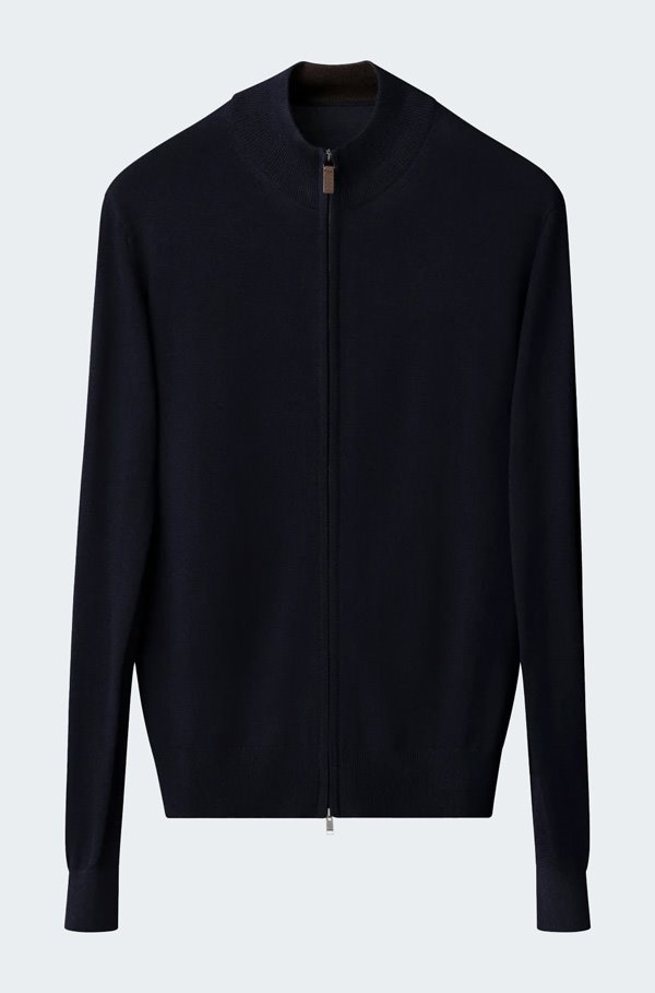 ETON - Merino Zip Knit Cardigan in Blue