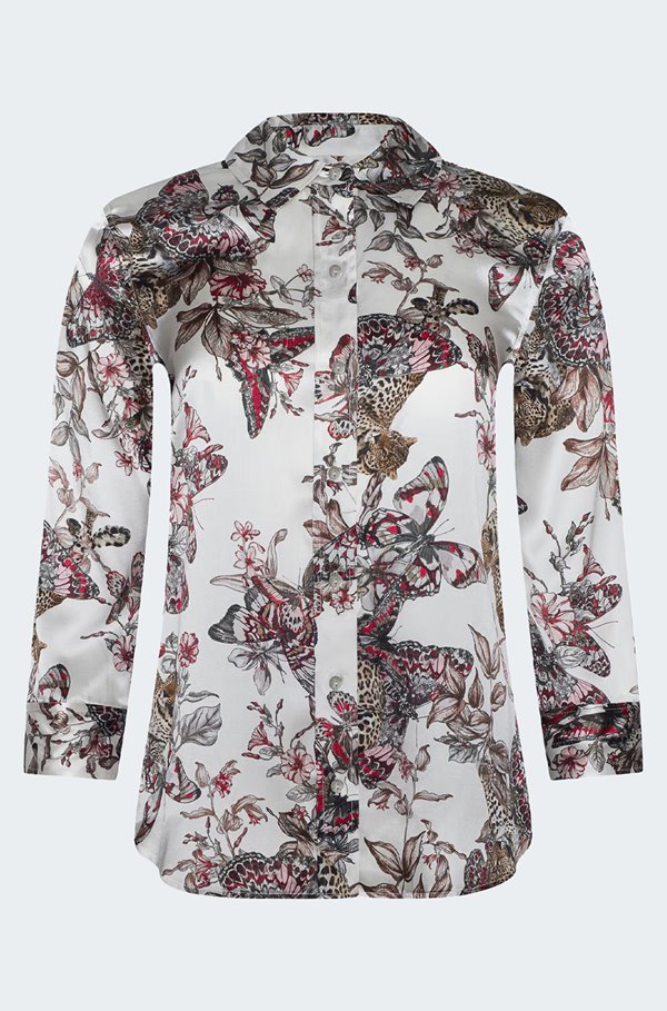 L'Agence - Dani Blouse in White Multi Butterfly Jungle