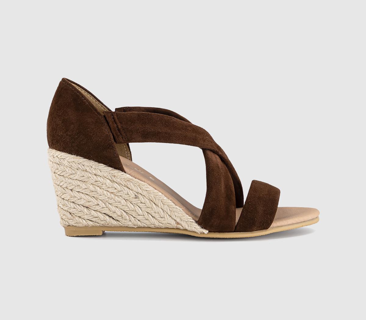 OFFICE Womens Maiden Cross Strap Espadrille Wedge Heeled Sandals Brown Suede