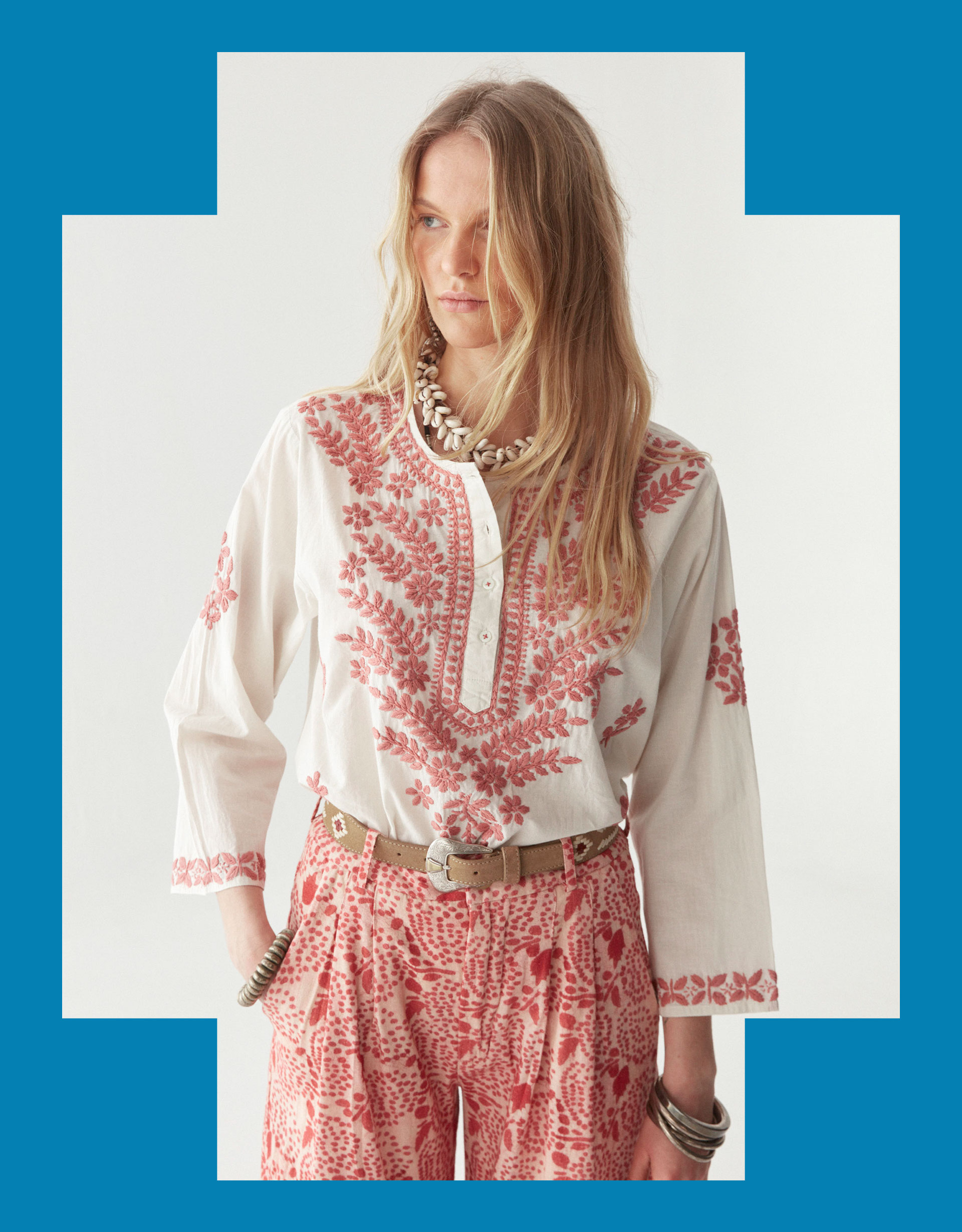 Maison Hotel Shyla Floral Embroidered Blouse Ivory