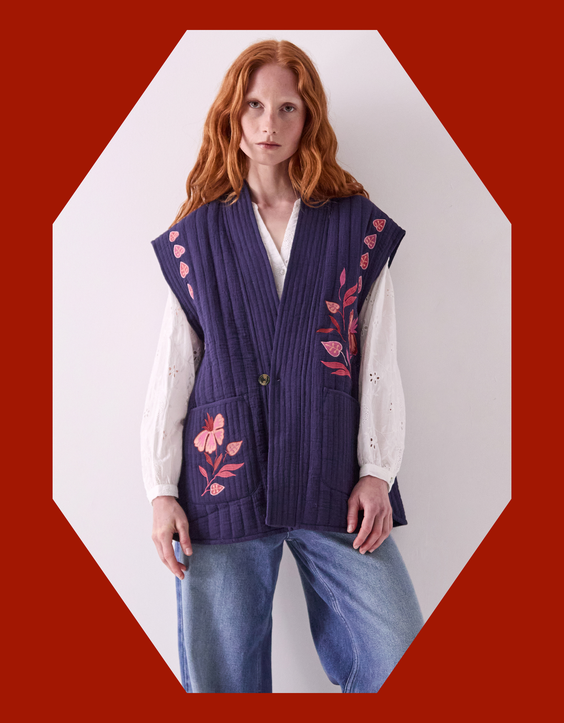 East Rayna Embroidered Quilted Gilet Blue