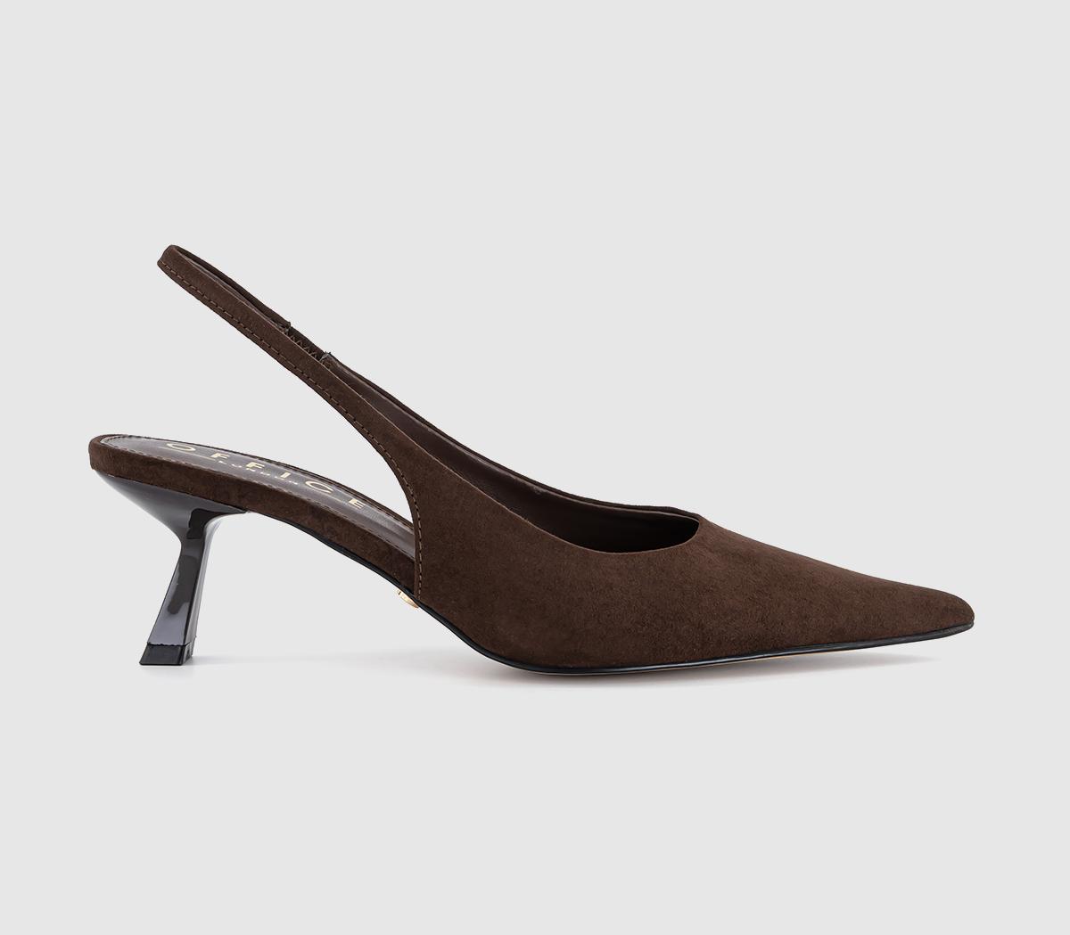 OFFICE Women's Million Slingback Kitten Heels Brown Faux Suede