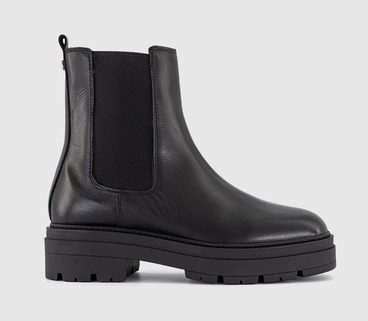 OFFICE Womens Ace Women's Black Leather Cleat Sole Chelsea Boots, Size: