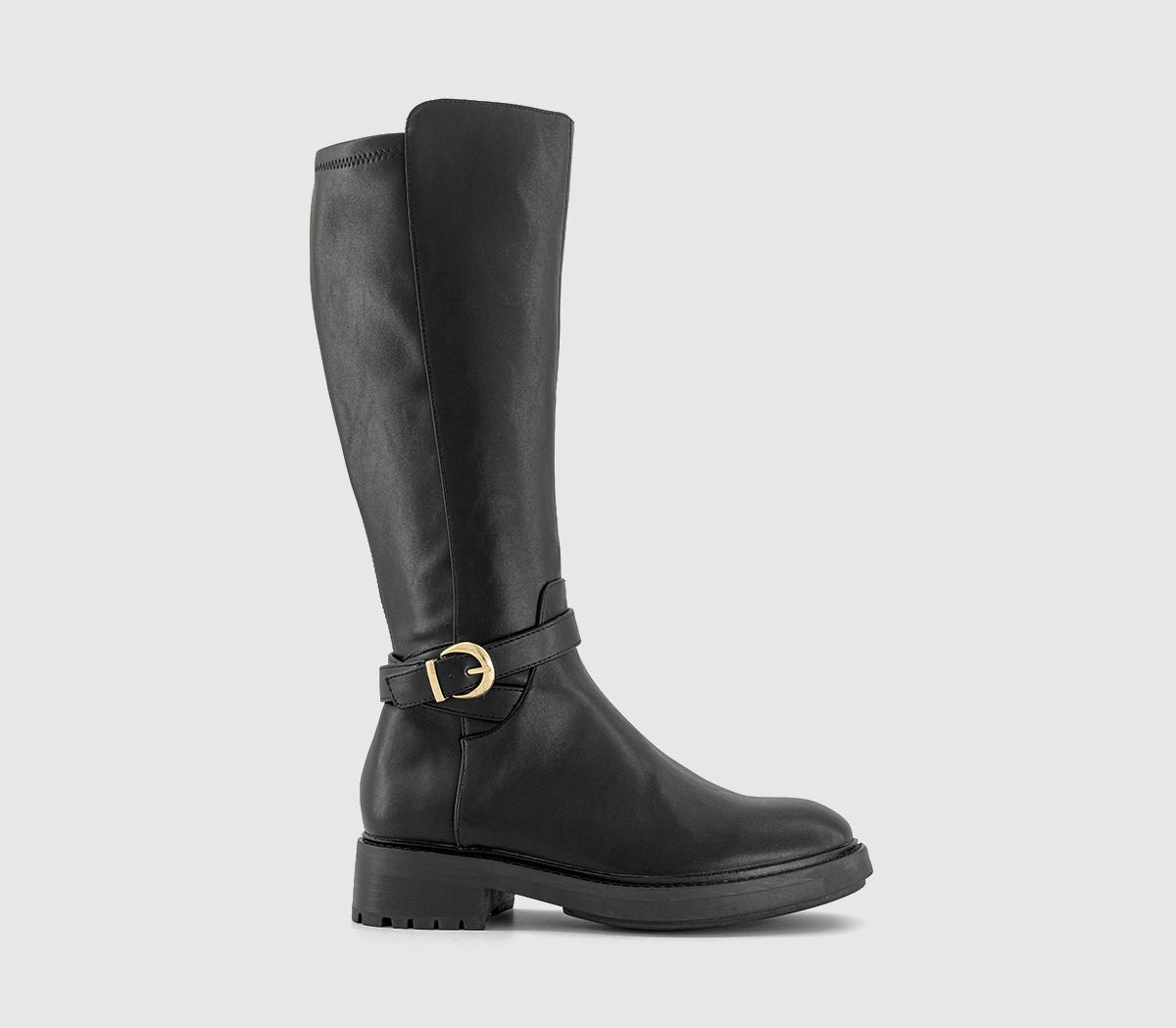 OFFICE Womens Kai Buckle Detail Knee High Rider Boots Black