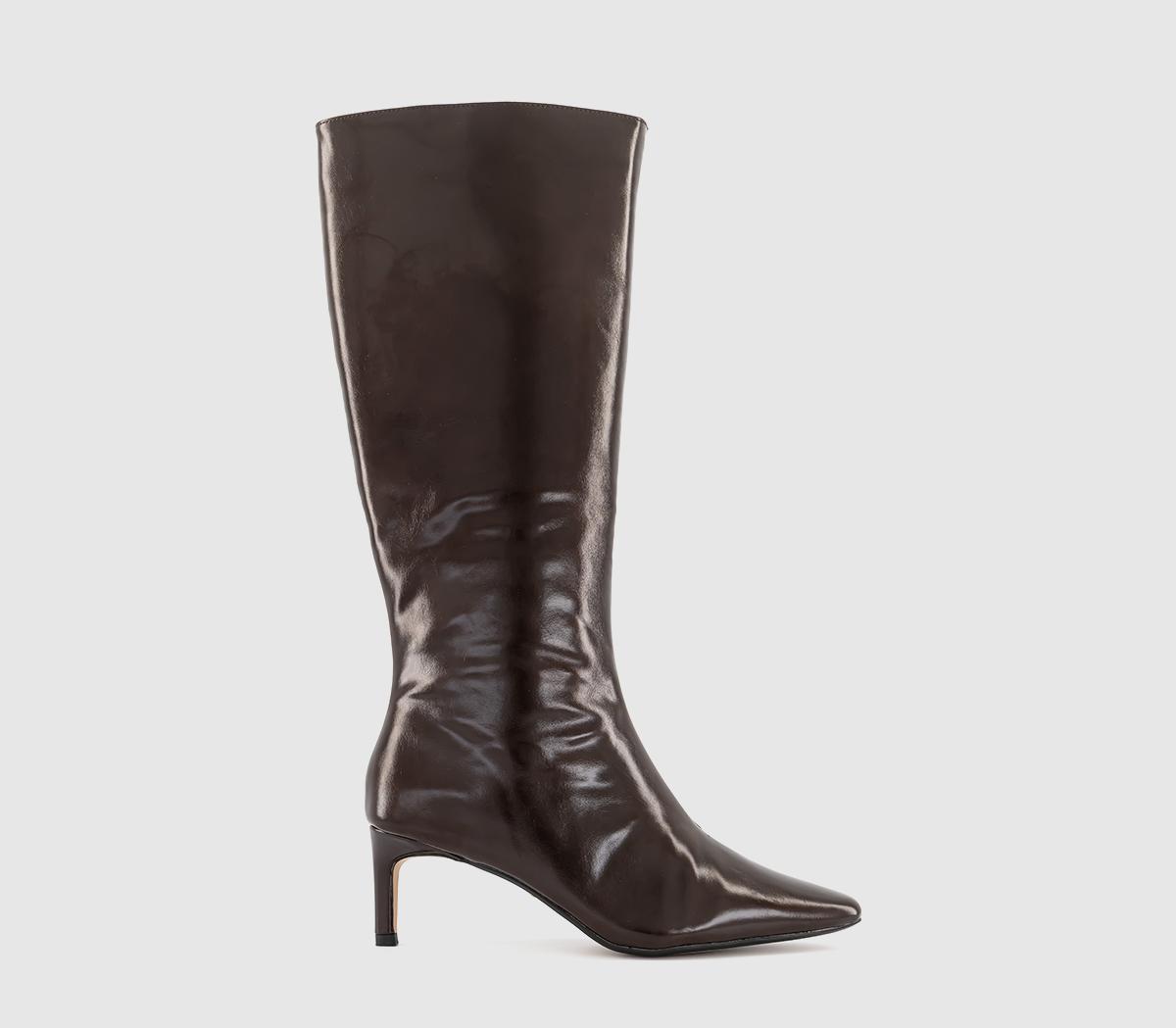 OFFICE Womens Karina Kitten Heel Knee High Boots Dark Brown