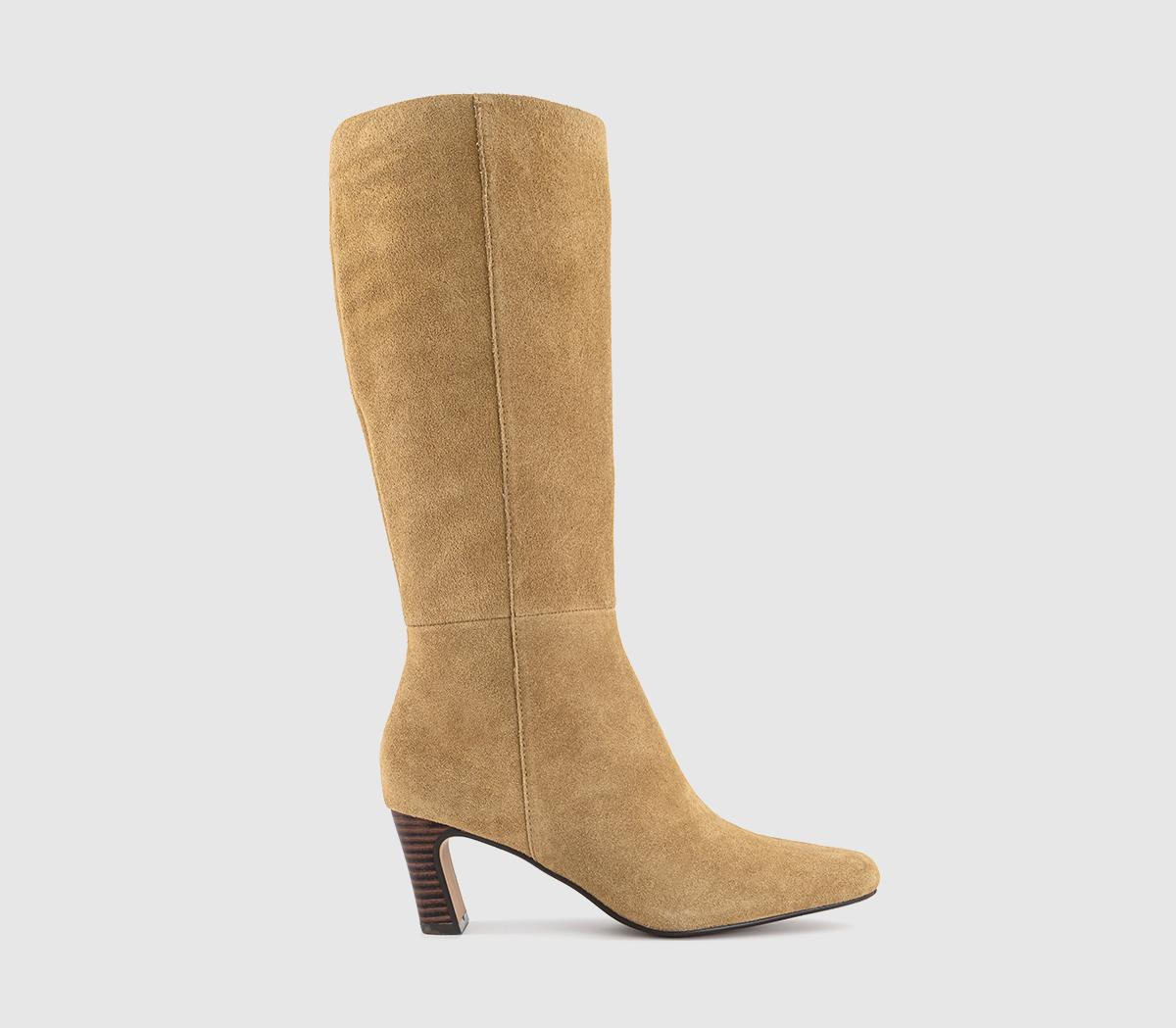 OFFICE Womens Kallie Set Back High Heel Knee Boots Beige Suede Natural