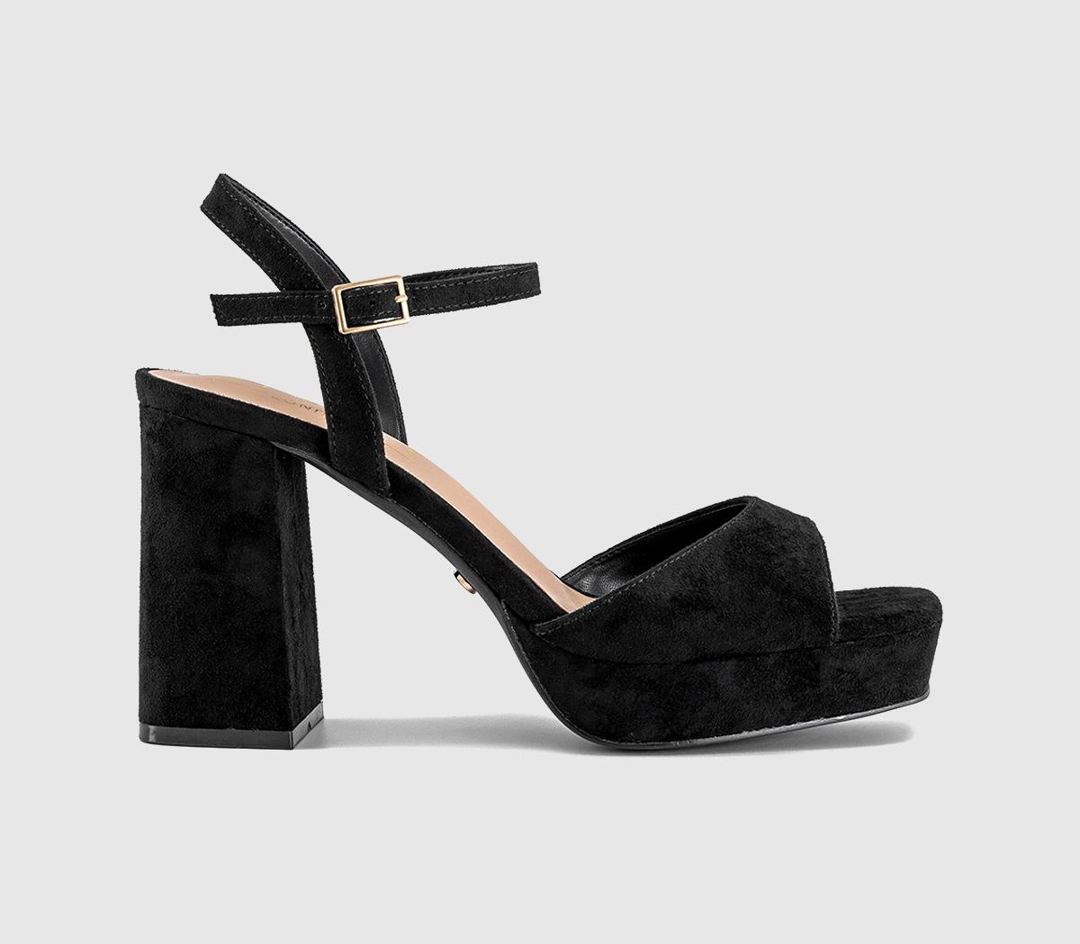 OFFICE Womens Helix Two Part Platform Heeled Sandals Black Faux Suede