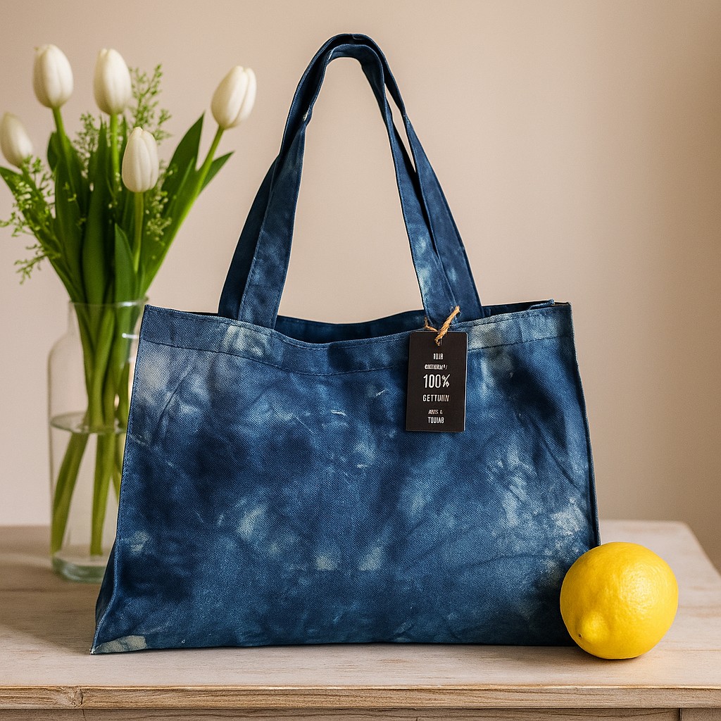 Tie-Dye Tote Bag Long Handles Deep Sea Blue