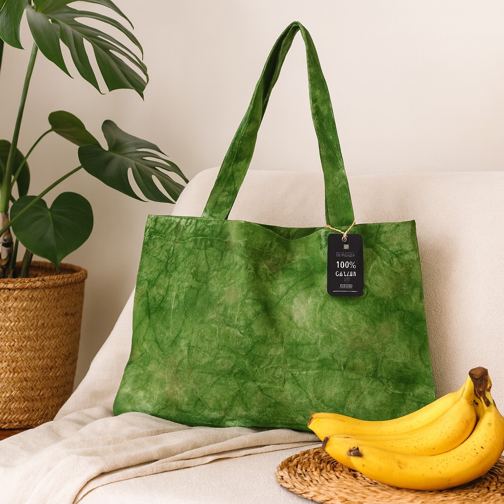 Cotton Tote Bag Forest Green Tie-Dye Long Handles