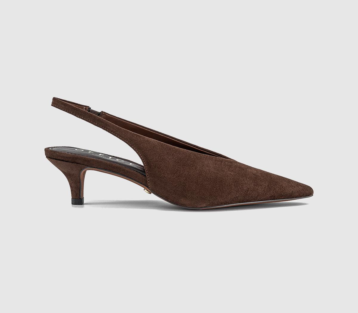OFFICE Womens Monique High Vamp Slingback Kitten Heels Court Brown Faux Suede