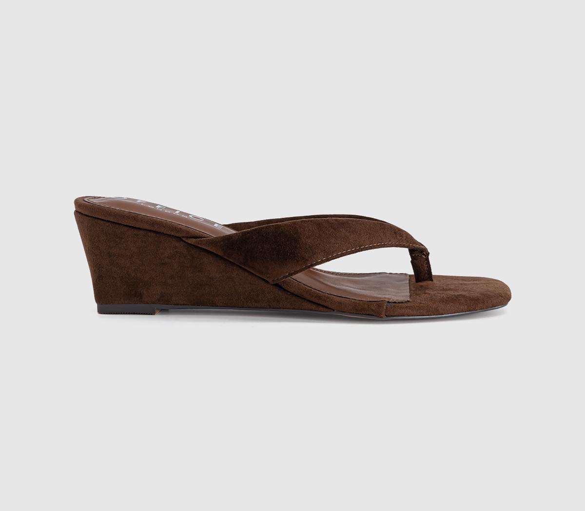OFFICE Womens Maven Toe Post Wedge Sandals Brown Faux Suede