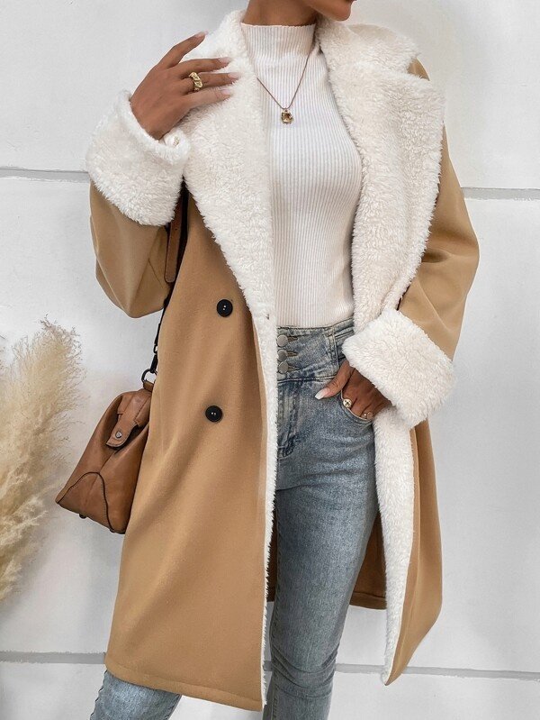 Women Elegant Plain Winter Micro-Elasticity Loose Lapel Collar Mid-long Parker Coat A