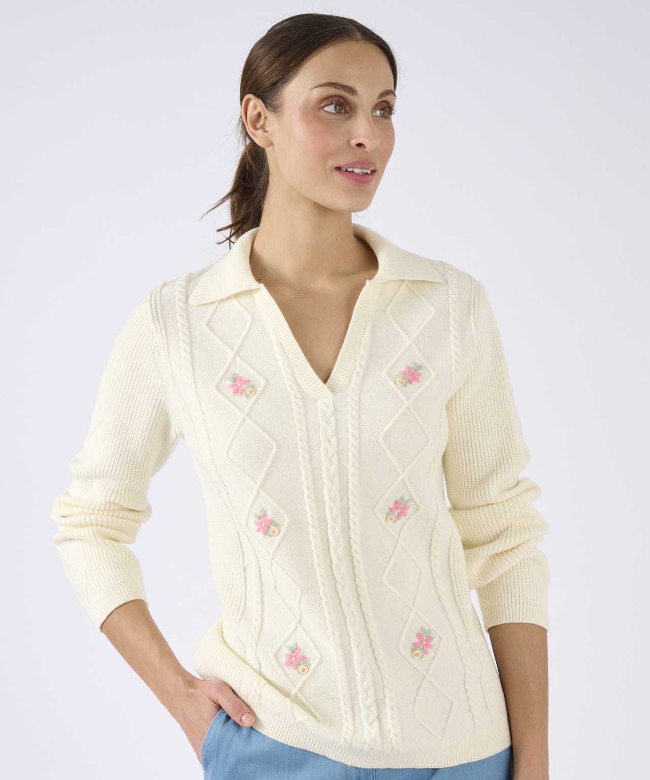 Damart Embroidered Open Neck Jumper