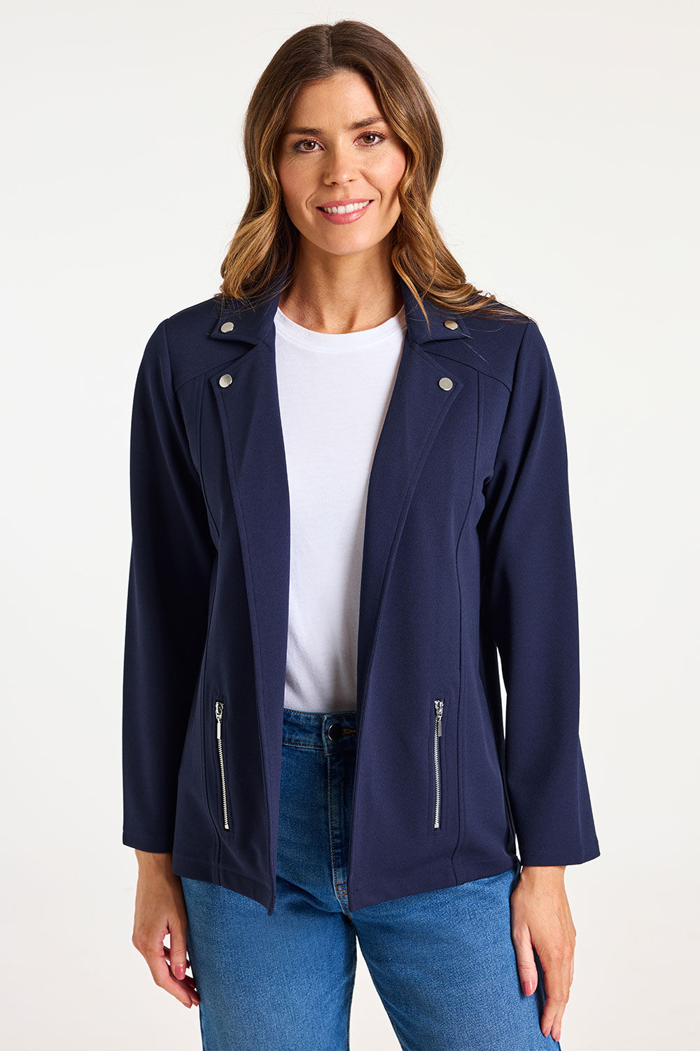 Bonmarche Navy Relaxed Fit Blazer, Size: