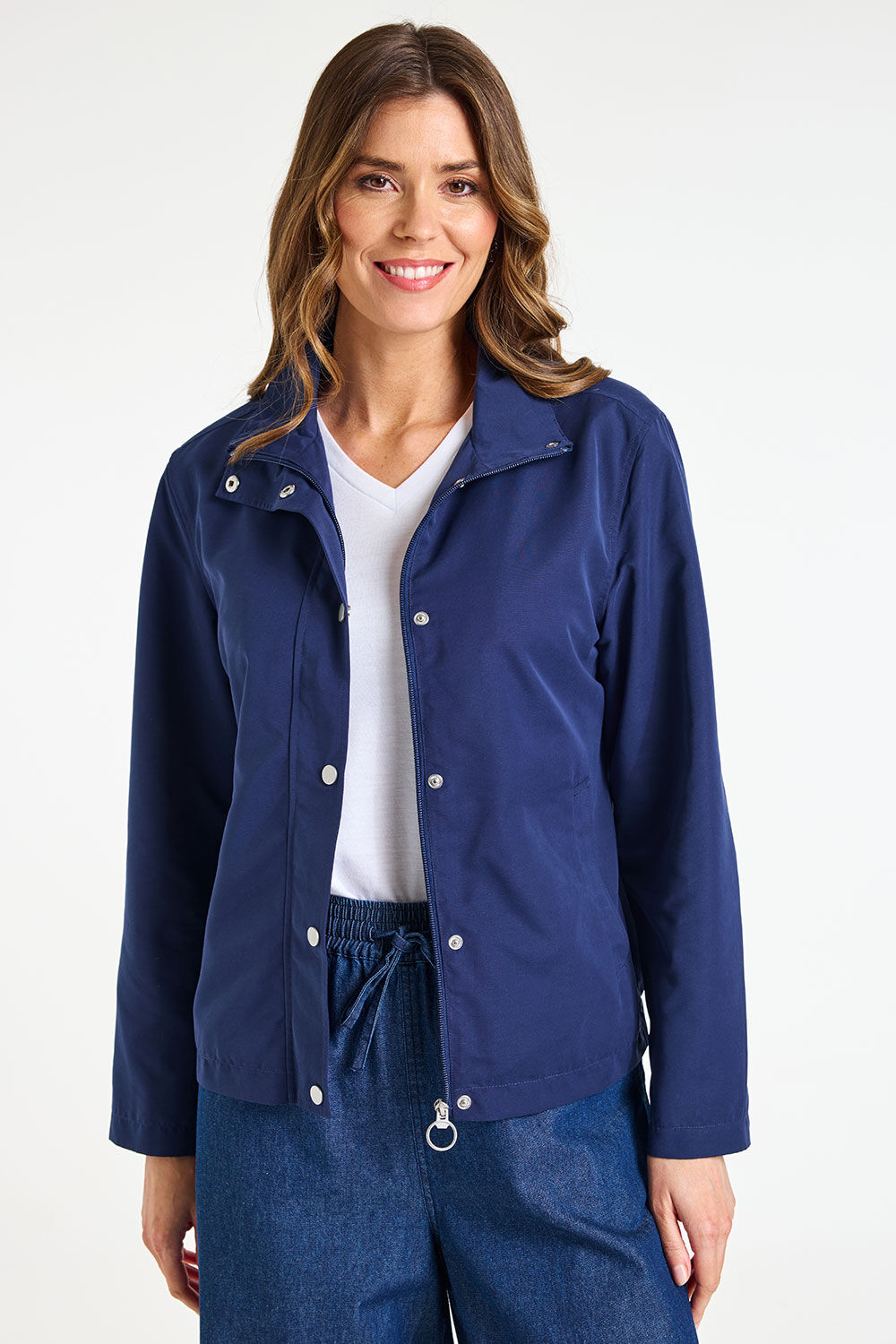 Bonmarche Navy Short Lightweight Zip Thru Jacket, Size: