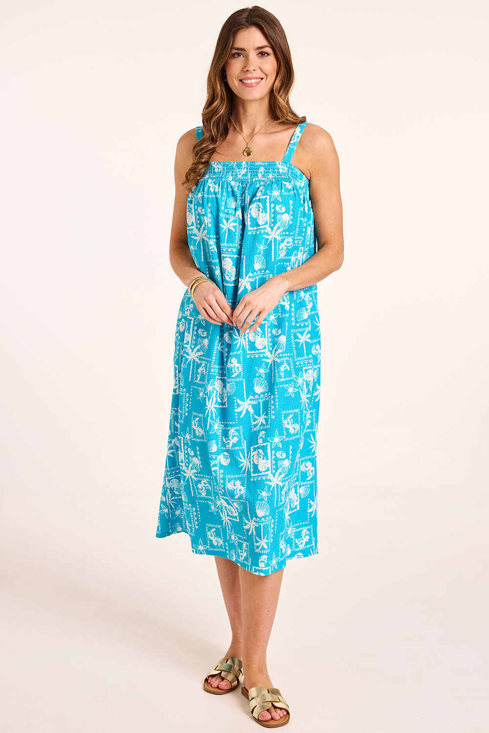 Bonmarche Postcard Print Jersey Crinkle Dress