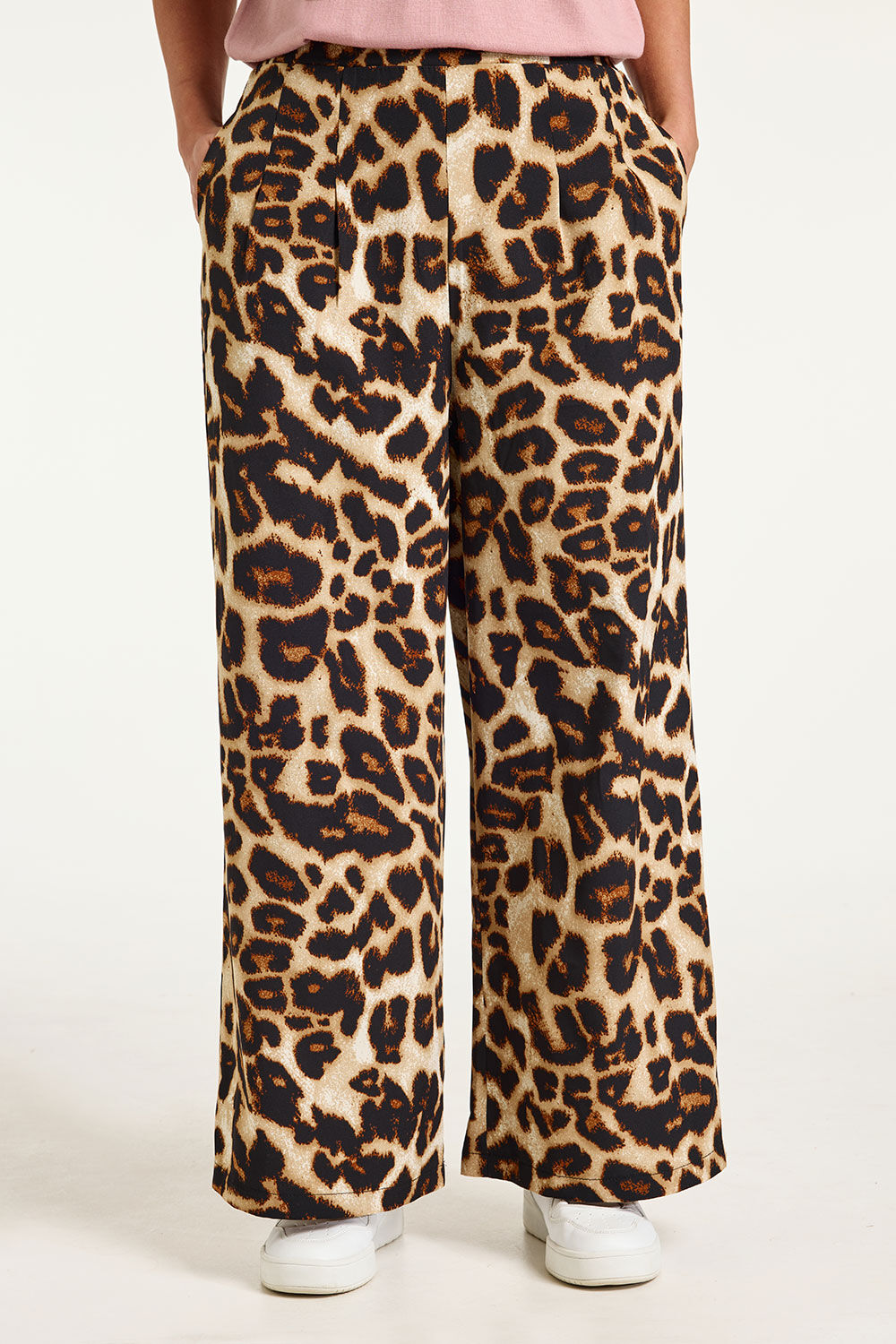 Bonmarche Blackbeige Animal Print Wide Leg Trousers, Size: