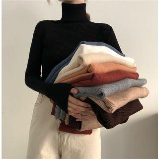 Turtleneck Long-Sleeve Knit Top White
