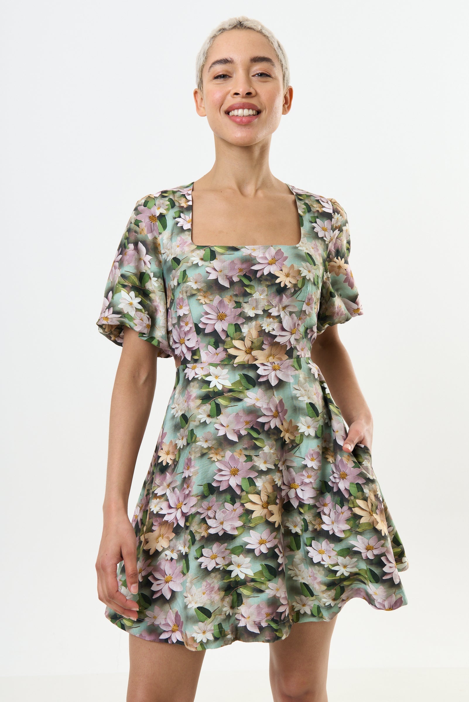 Agata D Daisy Print Mini Dress - Green