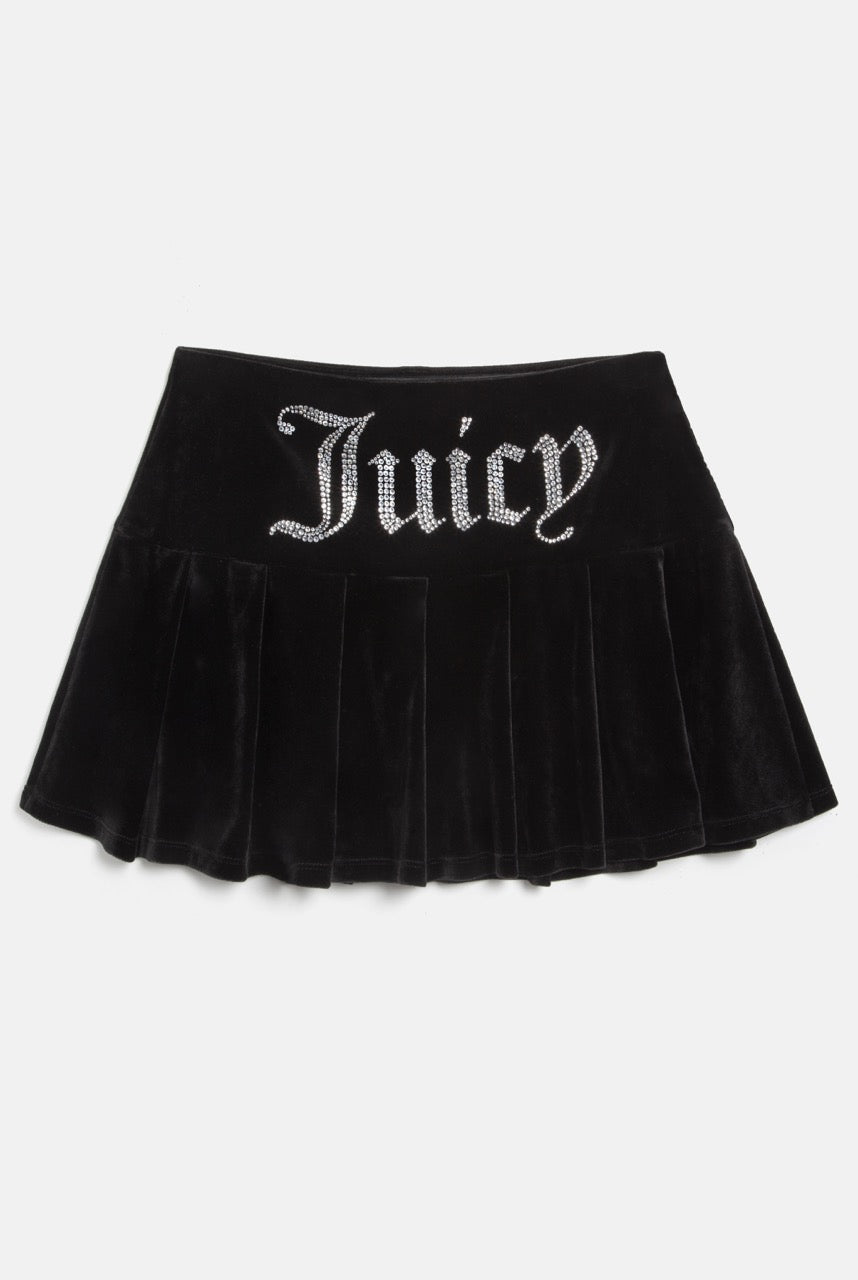 BLACK CLASSIC VELOUR DIAMANTÉ PLEATED SKIRT - M Black