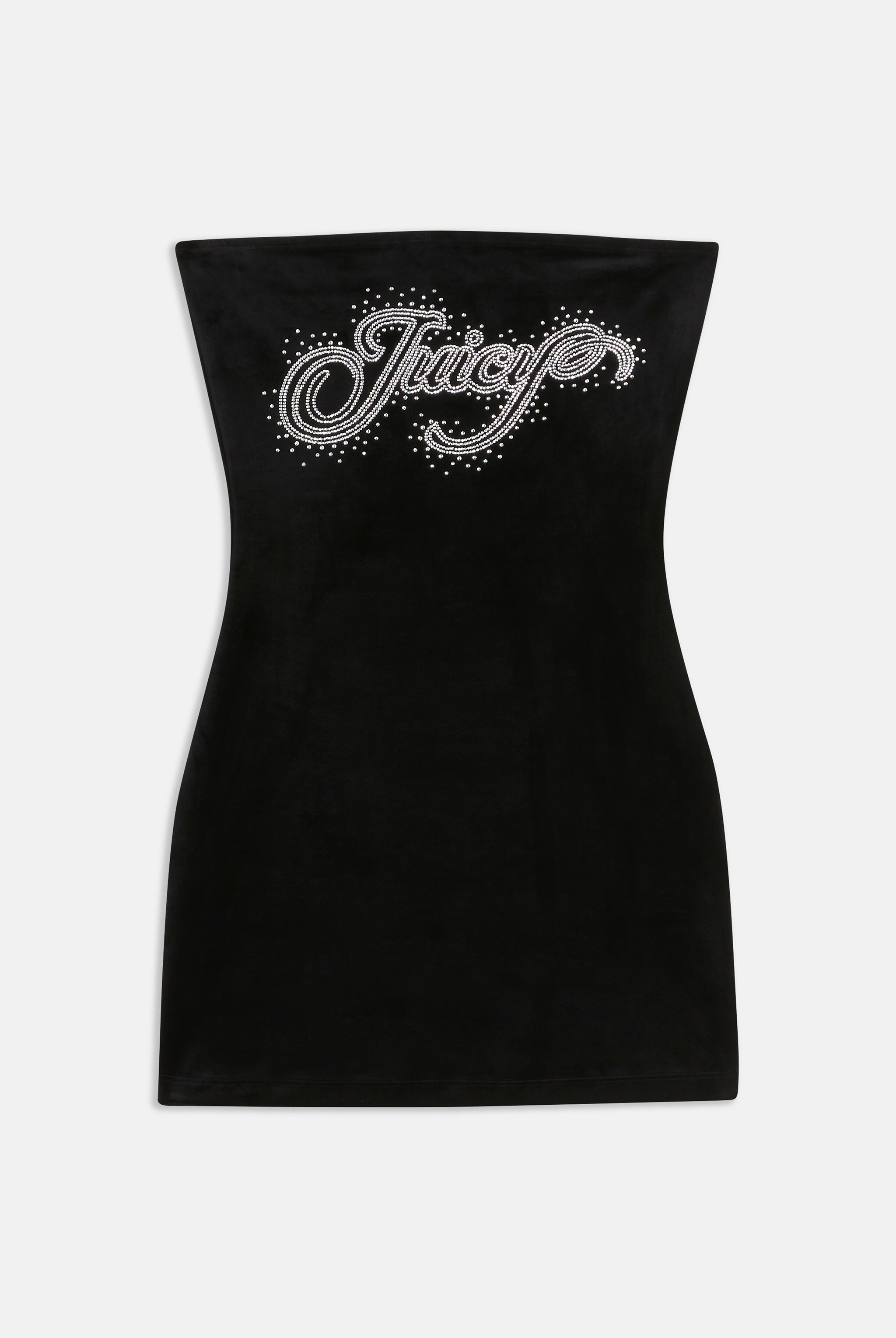 BLACK CLASSIC VELOUR BANDEAU SCATTER DIAMANTÉ MINI DRESS - X Black