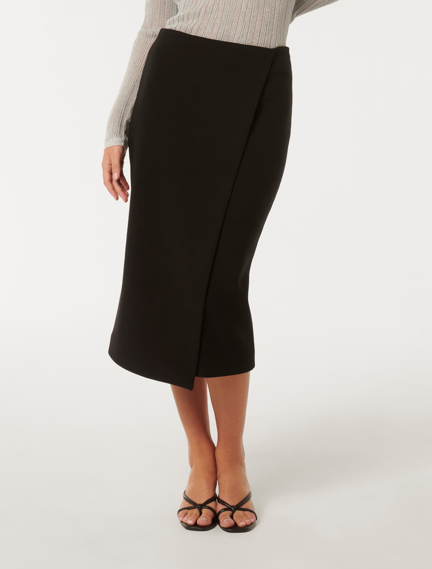 Forever New Women's Camilla Crepe Midi Skirt in Black, Size PolyesterElastane