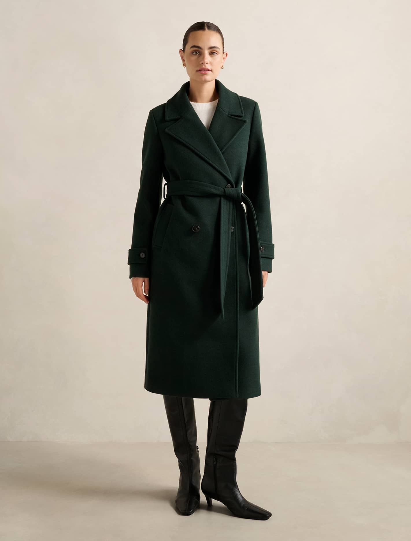 Forever New Women's Cara Double-Breasted Wrap Coat in Dark Green, Size PolyesterViscosePolyester